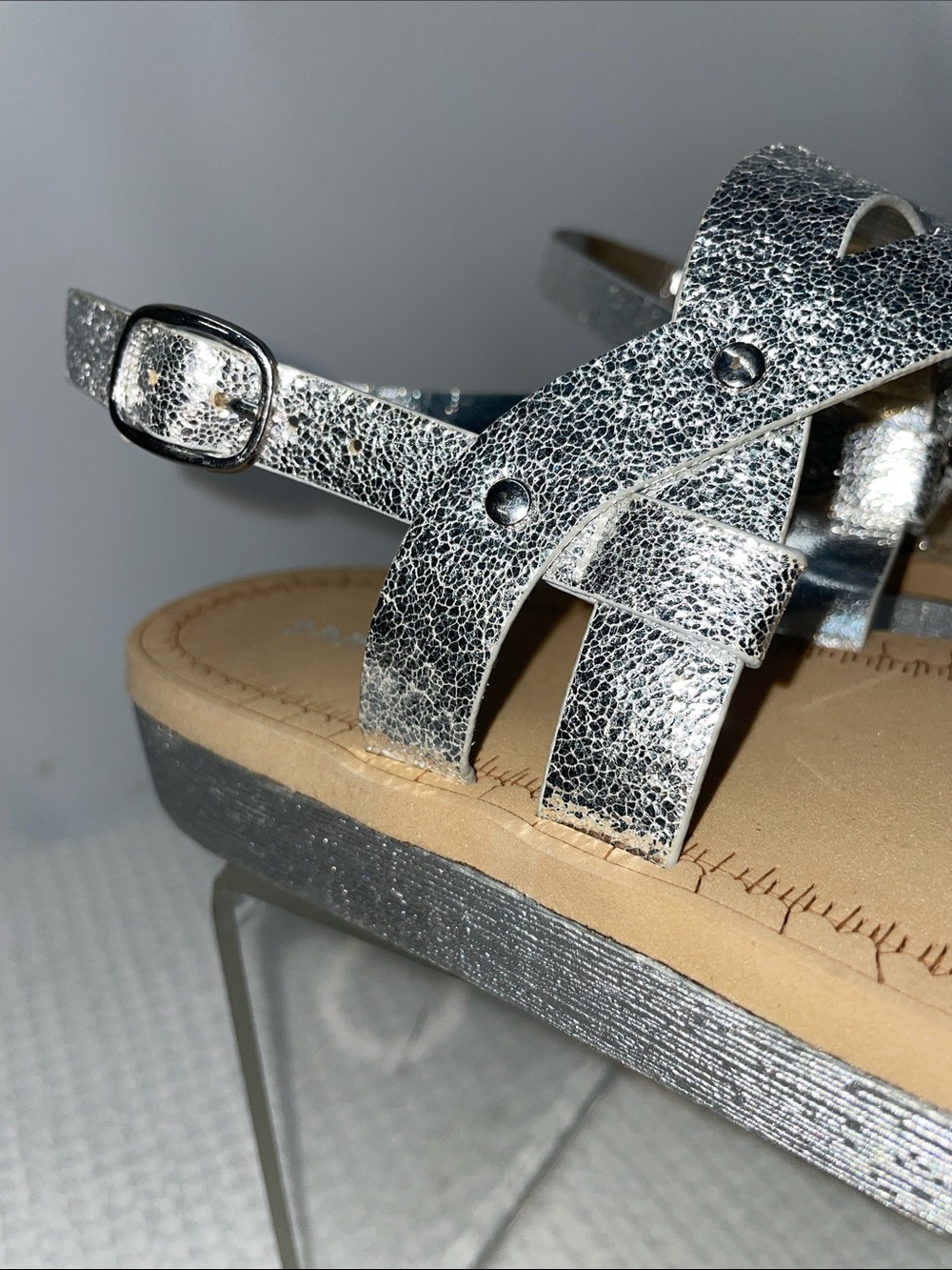 BAMBOO SILVER STRAPPED SANDALS FTL-05-116 - Picture 7 of 8